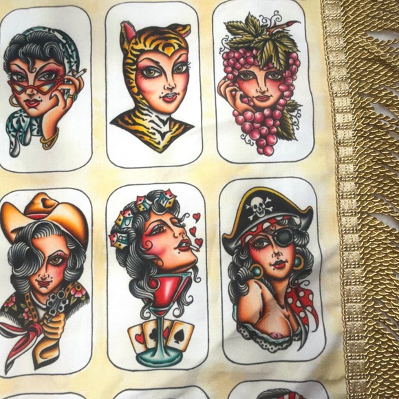 Tattoo Flash Art Wall Hanging Pin Up Girl Gold Fringe small spot. - Picture 5 of 8